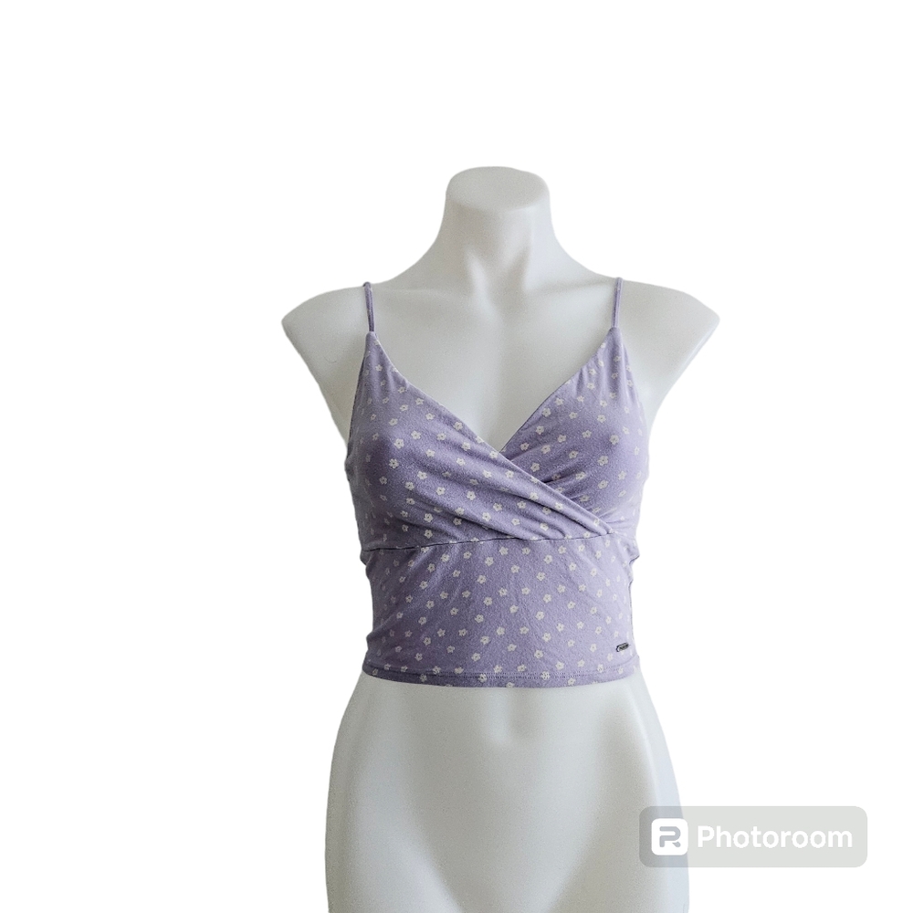 Hollister Lavender Floral Faux Wrap Top Size M